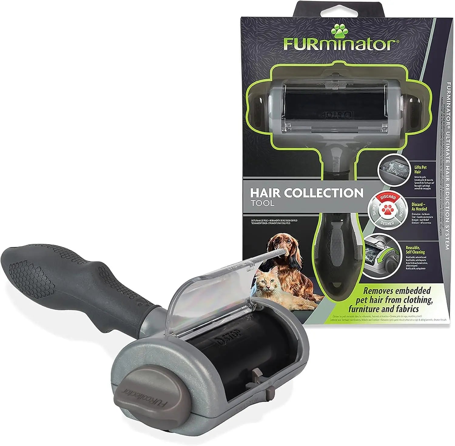 FURminator hair collection tool with packaging on a white background
