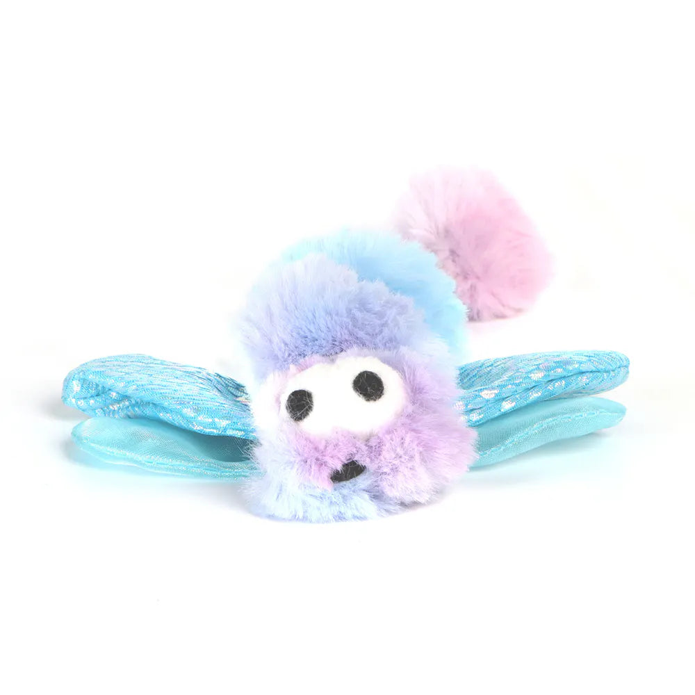 Fluffy plush GiGwi toy with pastel colors on a white background facing the camera
