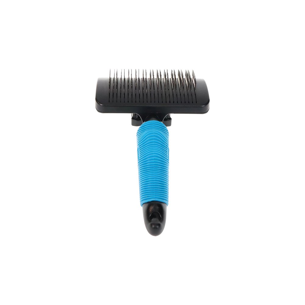 Zeez pet grooming brush with blue handle on a white background
