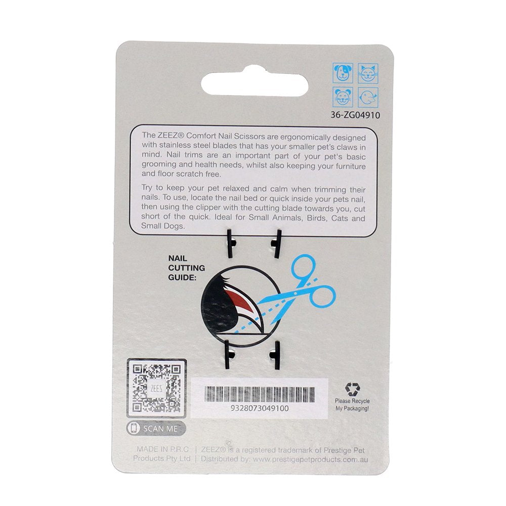 Package of ZEEZ Comfort Nail Scissors with text and graphics on a white background