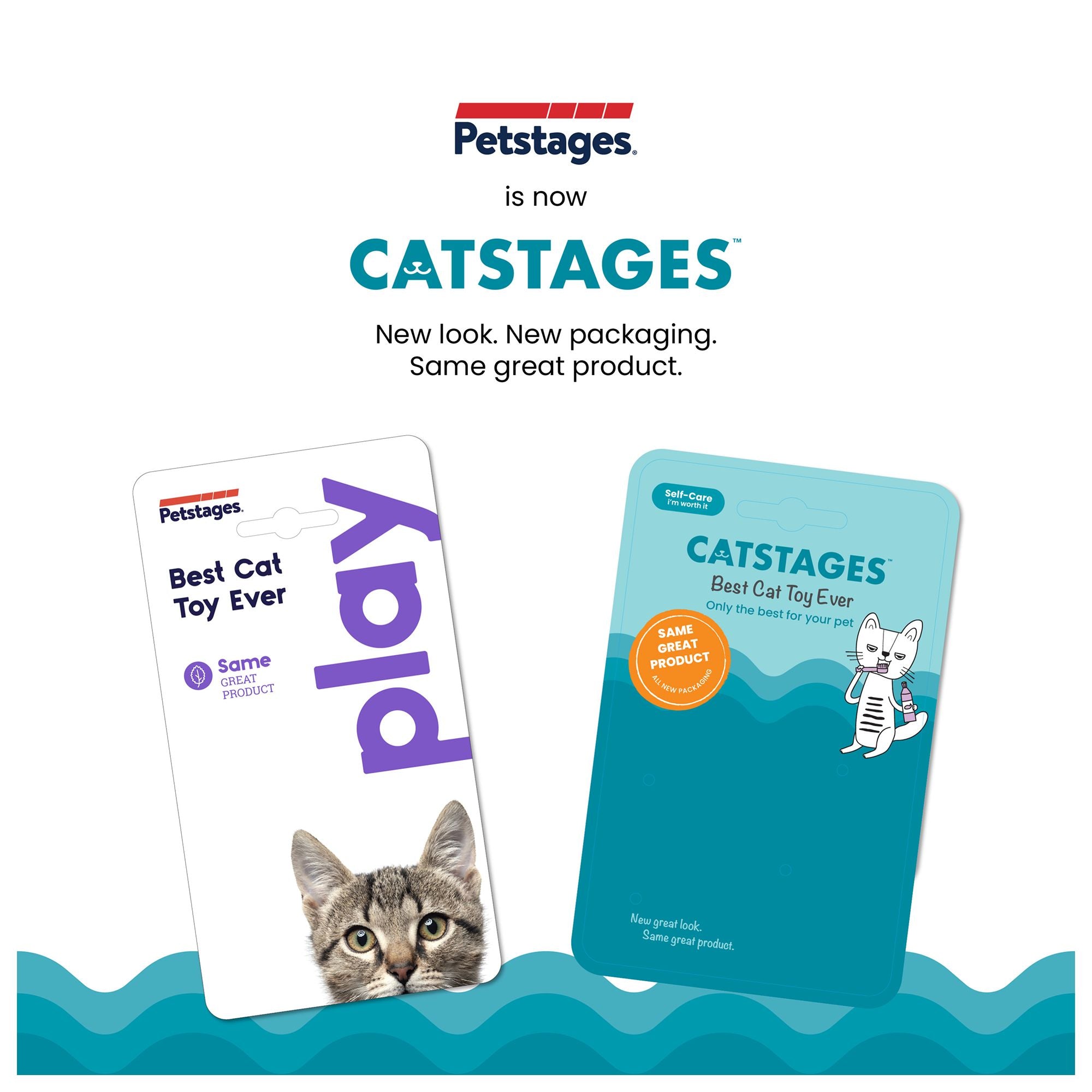 Two packages of Catstages products on a white background with blue accents.