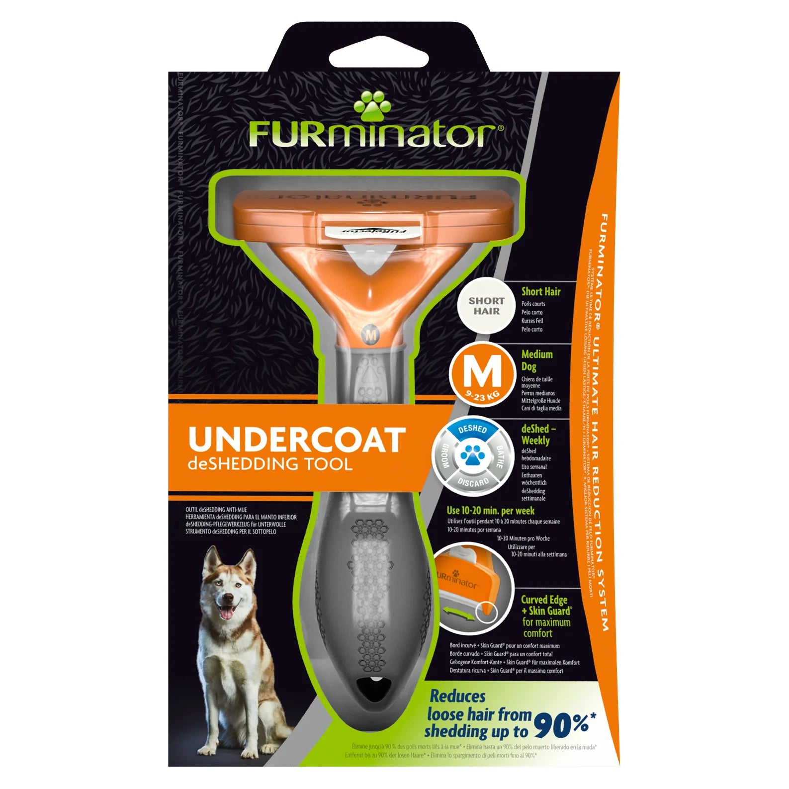 FURminator Undercoat deshedding tool packaging with a dog on a white background