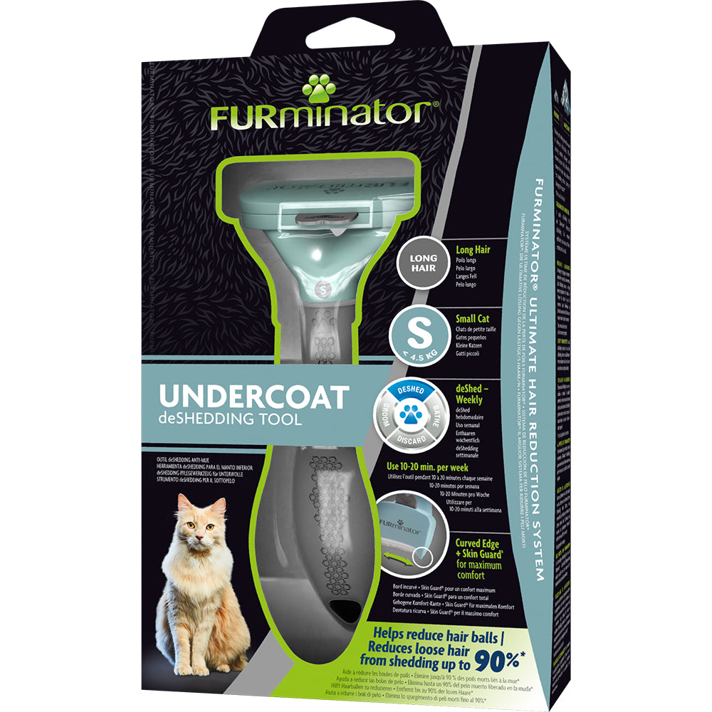 FURminator cat grooming tool for long hair cats in it's packaging with product and branding details.