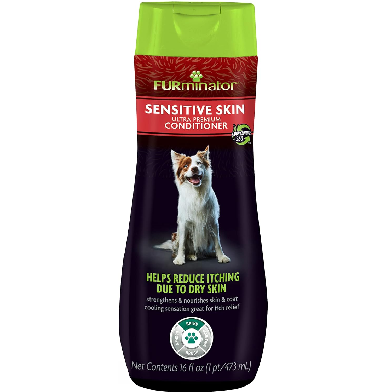 Furminator Sensitive Skin conditioner bottle for dogs on a white background