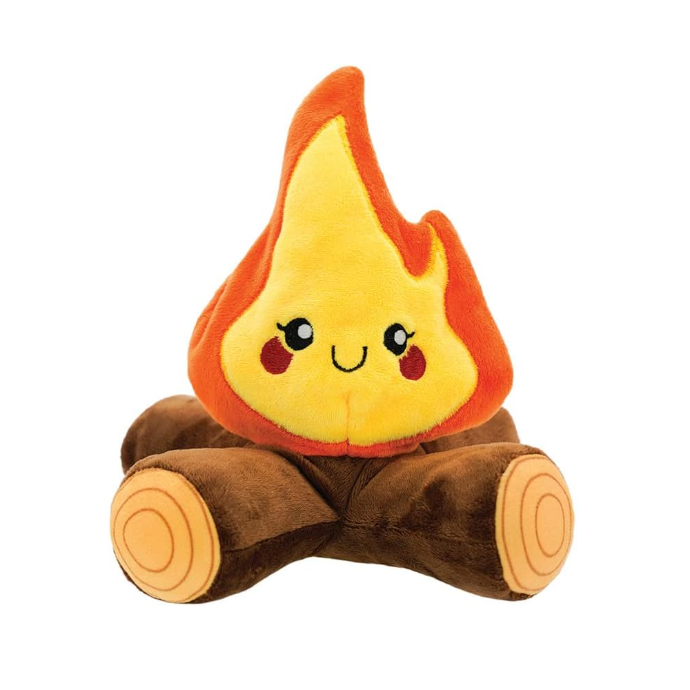 Hugsmart pet plush toy shaped like a flame with a smiling face on a white background