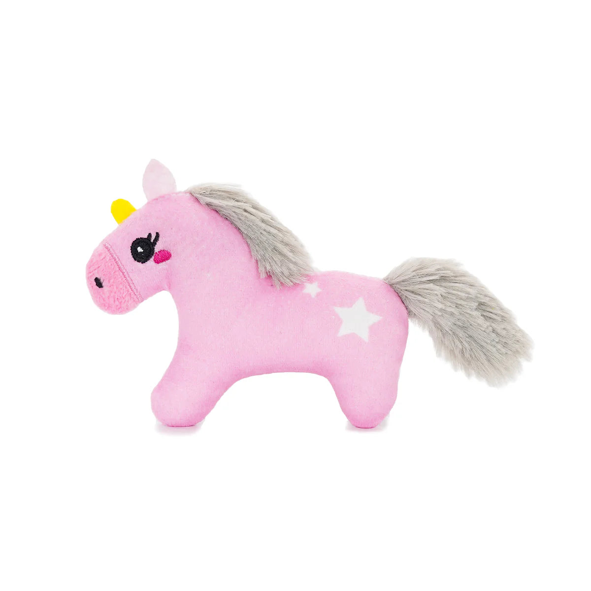 Pink Hugsmart unicorn plush toy on a white background