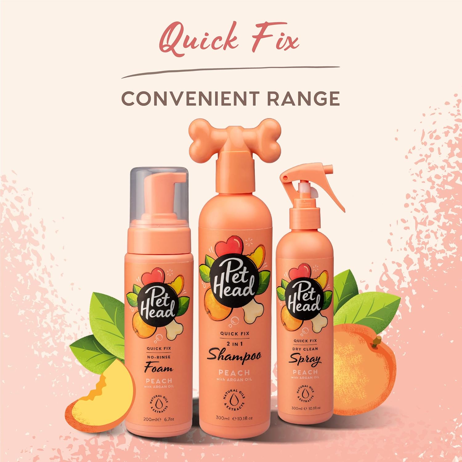 Pet Head product range with 'Quick Fix' text on a pink background