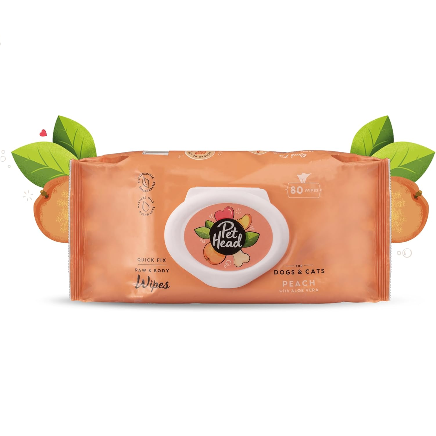 Package of Pet Head wipes with peach scent on a white background