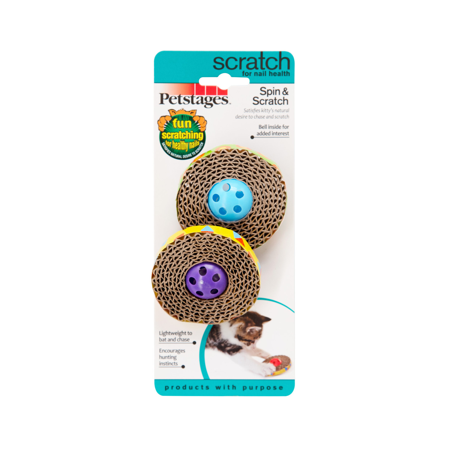 Petstages Spin & Scratch cat toy packaging on a white background