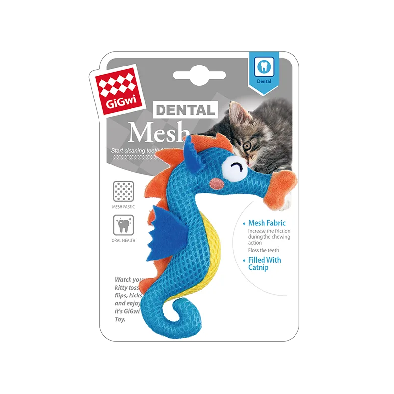Gigli dental mesh toy packaging with a seahorse design on a white background
